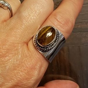 Natural Tigers Eye & Silver Ring